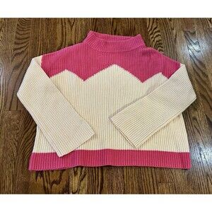 The Reeds x J. Crew Ski Sweater Hot Pink & Ivory Mockneck Pullover‎ Size XS EUC